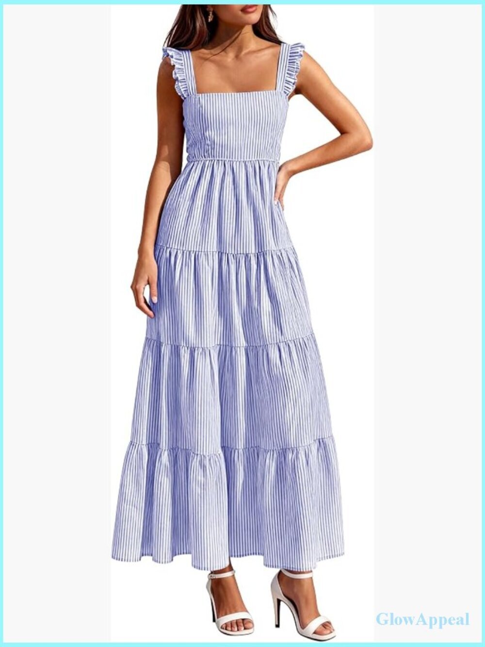 Square Neck Sleeveless Boho Flowy Maxi Dress with Pockets Beach Vacation